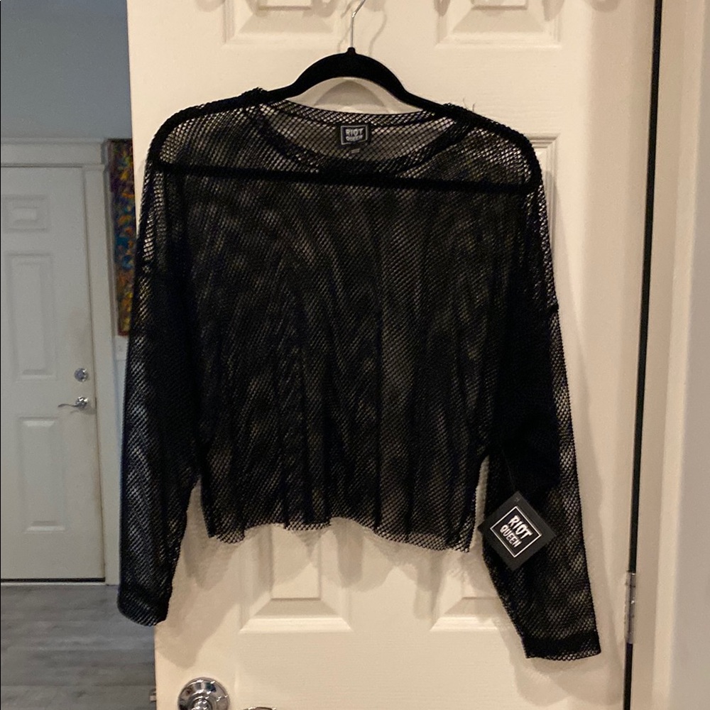 Dolls Kill Edgy Black Mesh Blouse by Riot Society